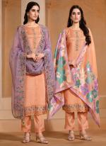 Chinnon Chiffon Peach Festival Wear Emboidery Work Straight Suit